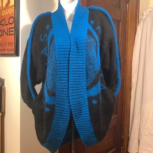 80’s OOAK PHIDIAS COCOON HANDKNIT HIPSTER GRAPHICS BEATNIK COOL CARDIGAN
